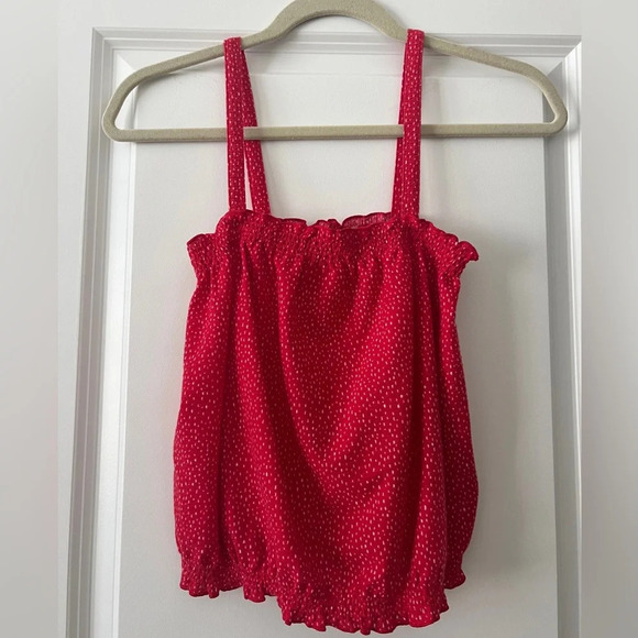 Express Red Polka Dot crop Top Cinched Waist Tank Top Springy Flowy Loose Fit - Picture 5 of 11